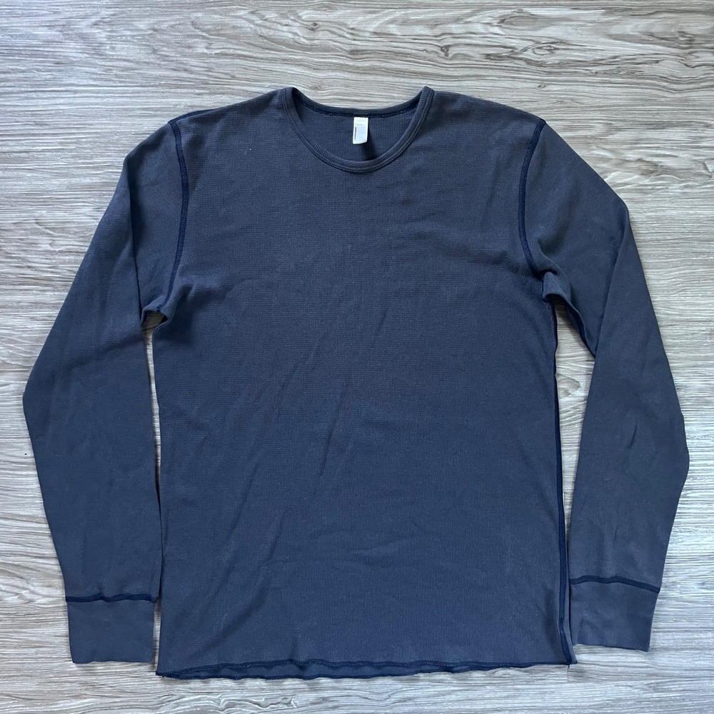 American Apparel Mens Long Sleeve Thermal Waffle Knit Shirt Gray L Made in USA